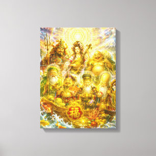 Seven Lucky Gods -Japanese Gods- colorful art Canvas Print