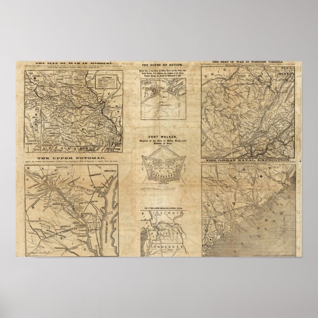 Seven maps from the New York Herald Poster (Front)