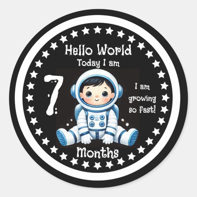 Seven months baby milestone Astronaut  Classic Round Sticker (Front)