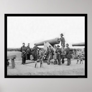 Seven Officers by a Big Gun in Washington, DC 1865 Poster