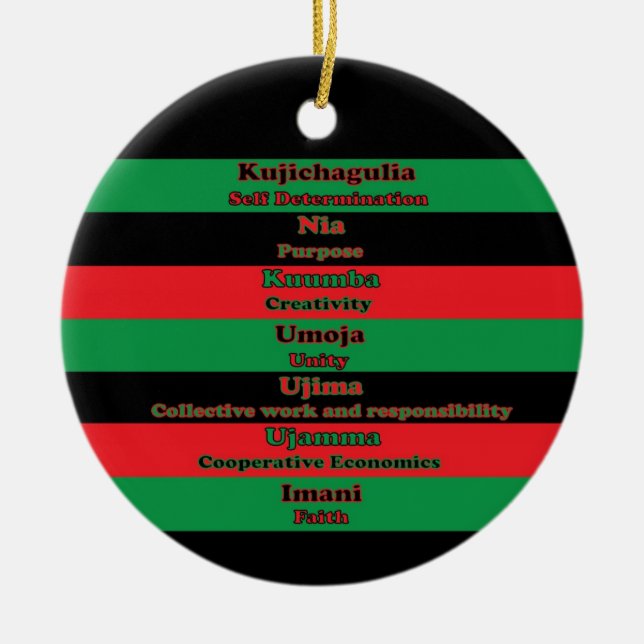 Seven Principles Kwanzaa Red Black Green Ceramic Ornament (Front)