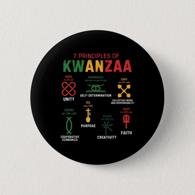 Seven Principles Of Kwanzaa Happy Kwanzaa 3  2 Inch Round Button (Front)