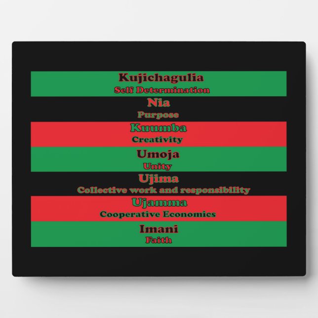 Seven Principles of Kwanzaa Red Green Black Plaque (Front)
