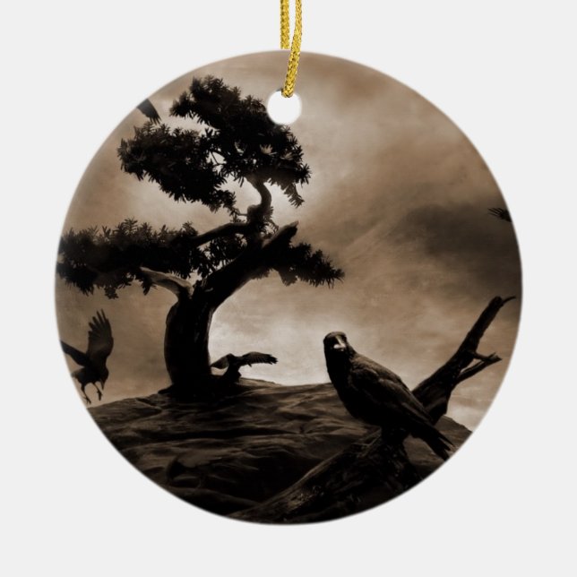 Seven Ravens Ceramic Ornament (Front)