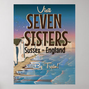 Seven Sisters,Sussex vintage travel poster