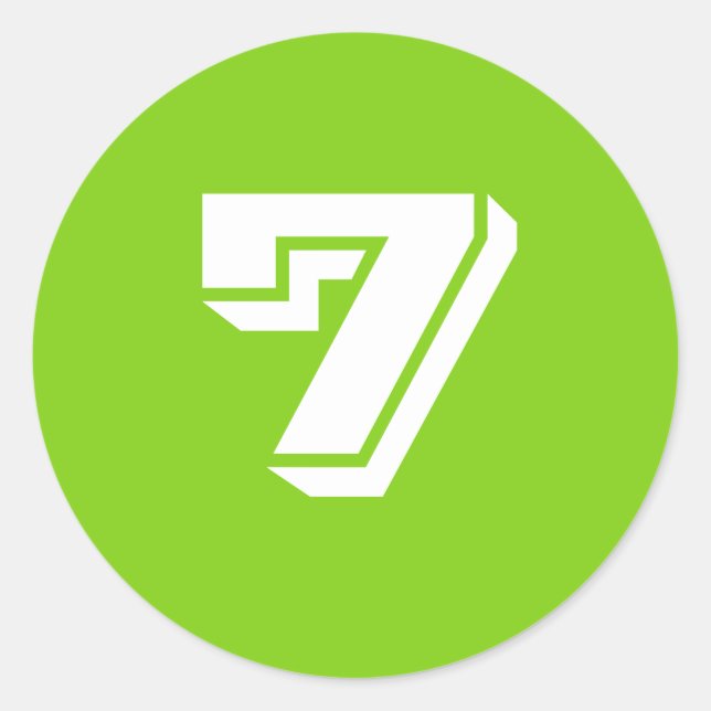 Seven Small Round Green Number Stickers by Janz (Front)