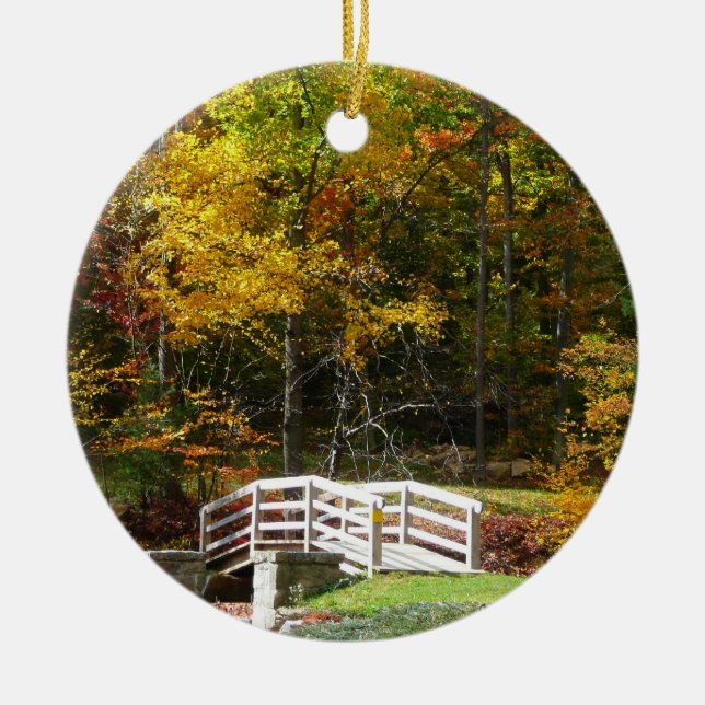 Seven Springs Fall Bridge I Autumn Landscape Ceramic Ornament (Front)