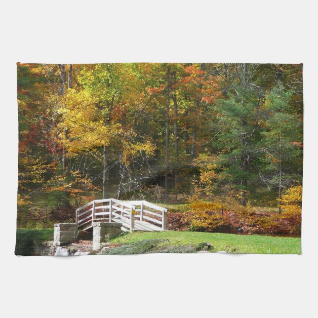 Seven Springs Fall Bridge I Autumn Landscape Kitchen Towel (Horizontal)