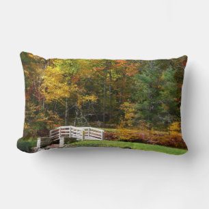 Seven Springs Fall Bridge I Autumn Landscape Photo Lumbar Pillow