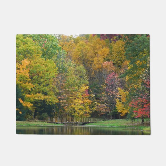Seven Springs Fall Bridge II Autumn Landscape Doormat (Front)