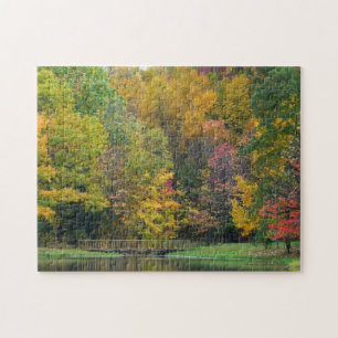 Seven Springs Fall Bridge II Autumn Landscape Jigsaw Puzzle
