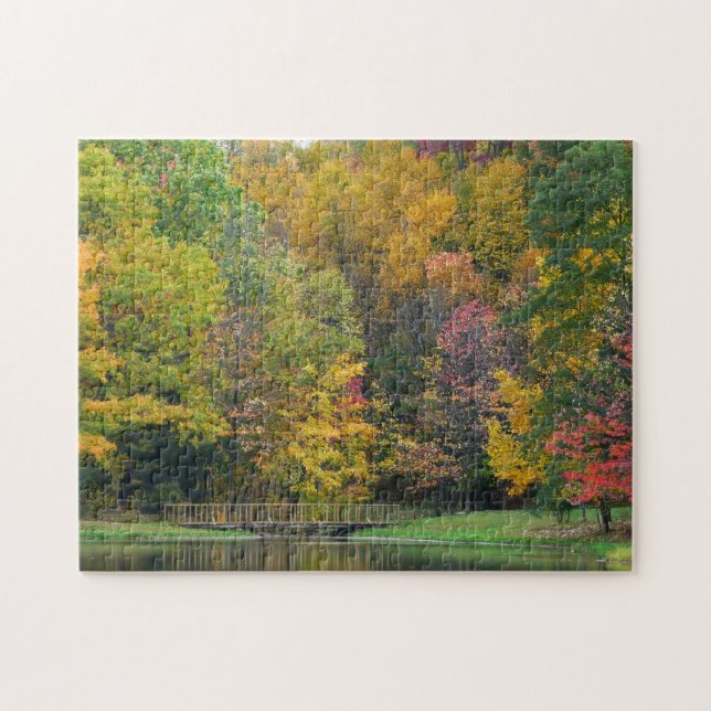 Seven Springs Fall Bridge II Autumn Landscape Jigsaw Puzzle (Horizontal)