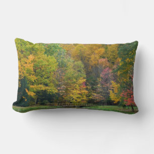 Seven Springs Fall Bridge II Autumn Landscape Lumbar Pillow