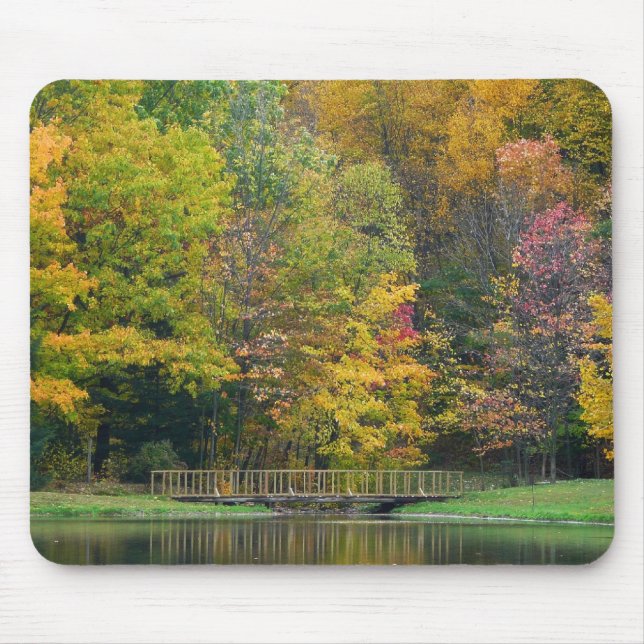 Seven Springs Fall Bridge II Autumn Landscape Mouse Pad (Front)