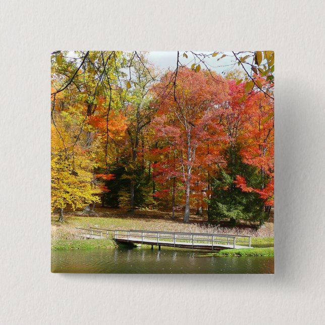 Seven Springs Fall Bridge III Autumn Landscape 2 Inch Square Button (Front)
