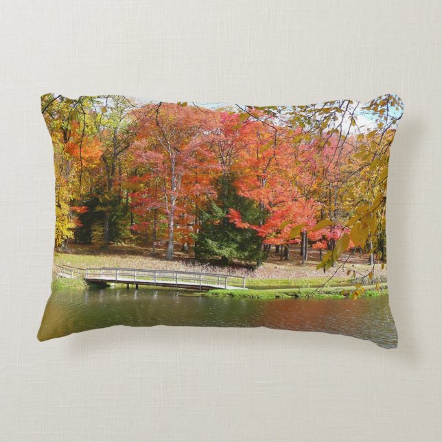 Seven Springs Fall Bridge III Autumn Landscape Accent Pillow (Back)