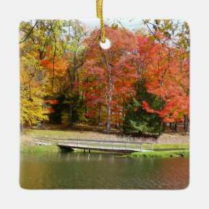 Seven Springs Fall Bridge III Autumn Landscape Ceramic Ornament