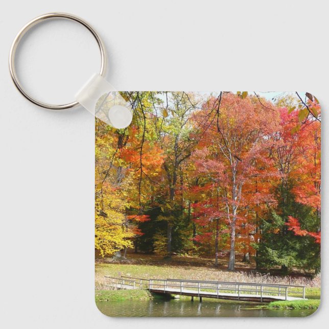 Seven Springs Fall Bridge III Autumn Landscape Keychain (Front)