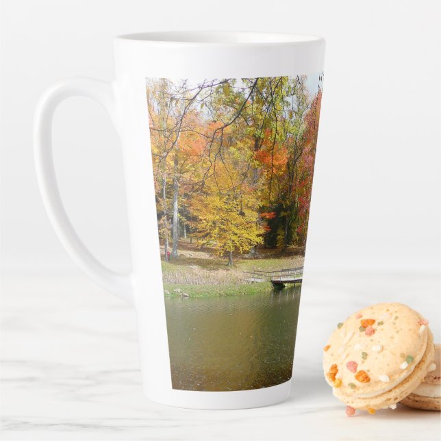 Seven Springs Fall Bridge III Autumn Landscape Latte Mug (In Situ)