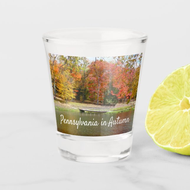 Seven Springs Fall Bridge III Autumn Landscape Shot Glass (Front)