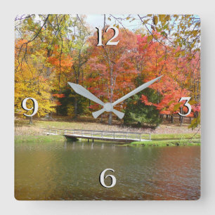 Seven Springs Fall Bridge III Autumn Landscape Square Wall Clock
