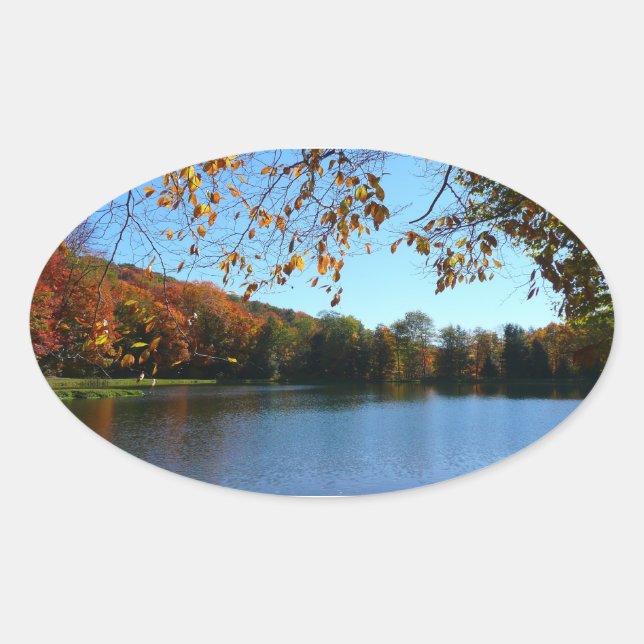 Seven Springs Fall Trees and Pond Oval Sticker (Front)