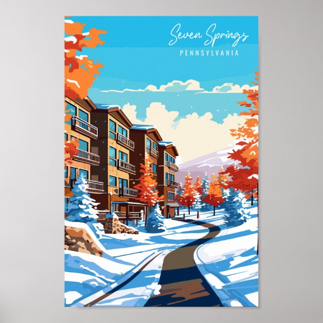 Seven Springs vintage travel illustration Poster (Front)