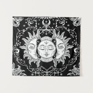 Seven Stars Three face Sun and Moon Aesthetic  Tapestry