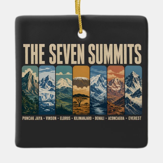 Seven Summits Mountain Landmarks Illustration Ceramic Ornament (Front)