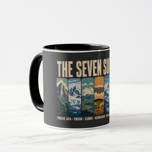 Seven Summits Mountain Landmarks Illustration Mug (Front Left)