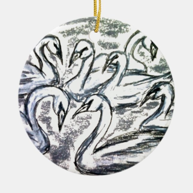 Seven Swans A Swimming Ceramic Ornament (Front)