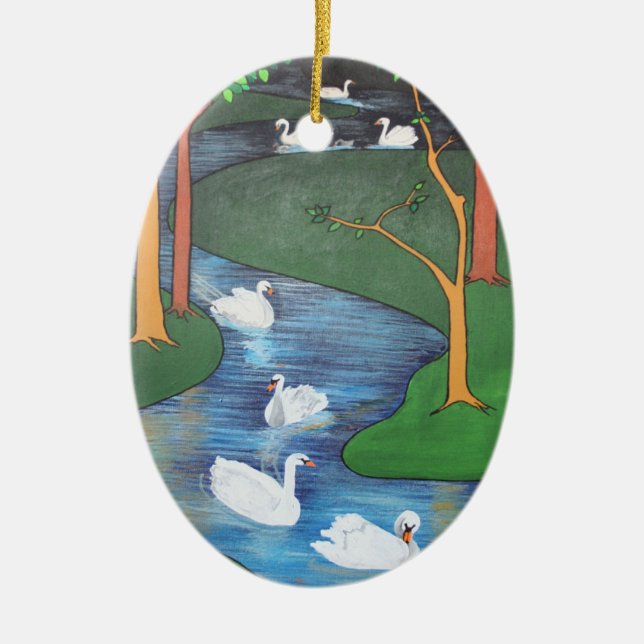 Seven Swans A-Swimming Ceramic Ornament (Front)