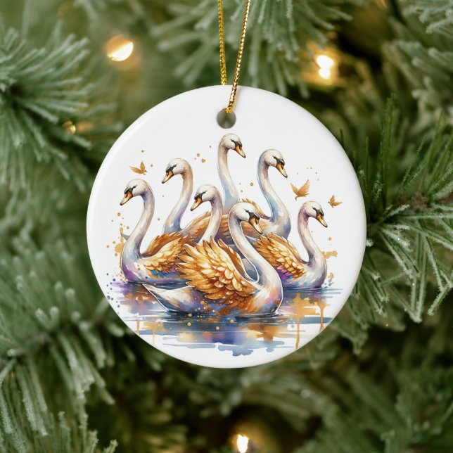  Seven swans a-swimming | Twelve Days of Christmas Ceramic Ornament (Tree)