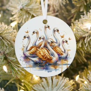  Seven swans a-swimming   Twelve Days of Christmas Metal Ornament