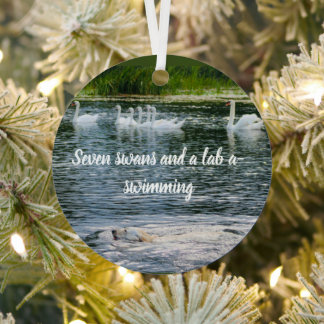 seven swans and a lab a swimming metal ornament