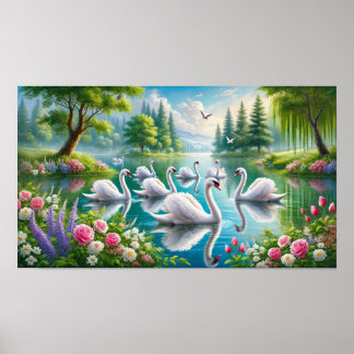 Seven Swans Swimming Poster