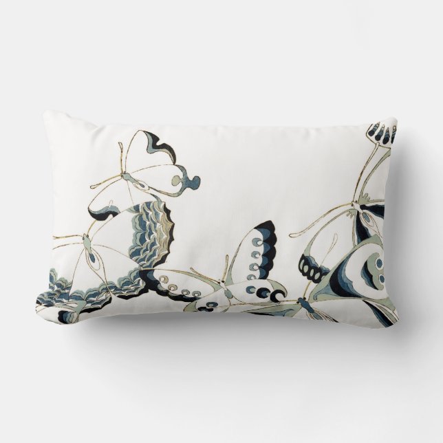 Seven Vintage White Butterflies Lumbar Pillow (Front)