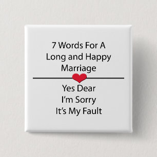 Seven Words For a Long and Happy Marriage 2 Inch Square Button