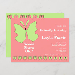 Seven Year Old Butterfly Birthday Party Postcard