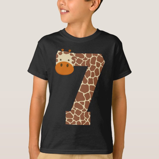 Seven Year Old Giraffe Costume 7th Birthday Gift T-Shirt (Front)