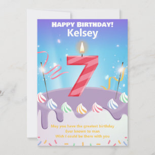 Seven year old Happy Birthday card personalized