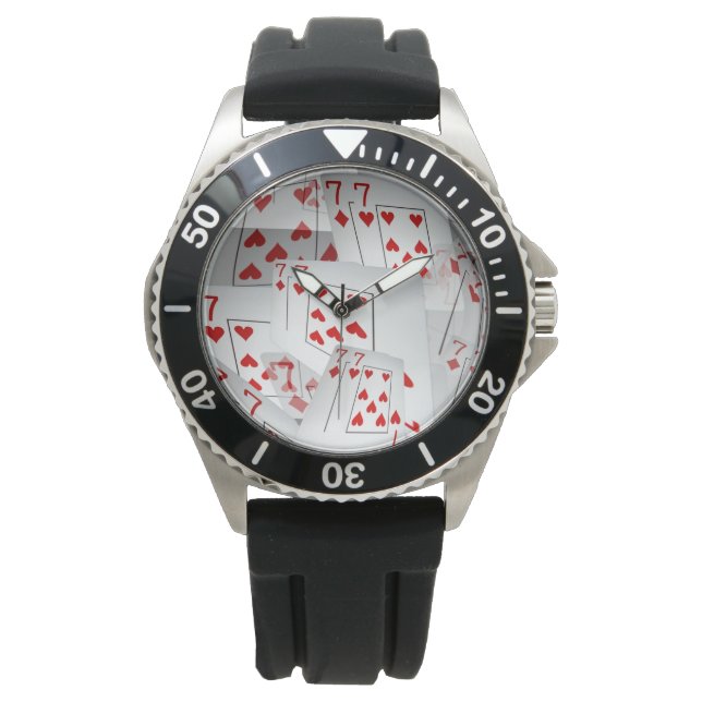 Sevens, Poker Cards, Mens Black Rubber Watch. Watch (Front)