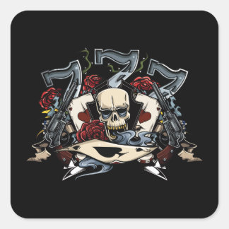 Sevens Skull Guns Roses Ace Of Spades Gambling Square Sticker