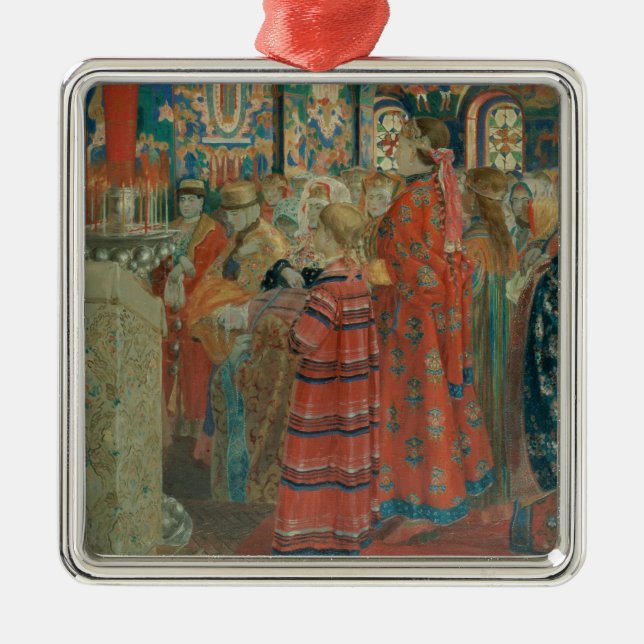 Seventeenth Century Russian Women at Church Metal Ornament (Front)
