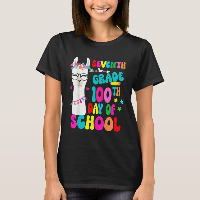 Seventh Grade 100 Days Smarter No Prob Llama Teach T-Shirt (Front)