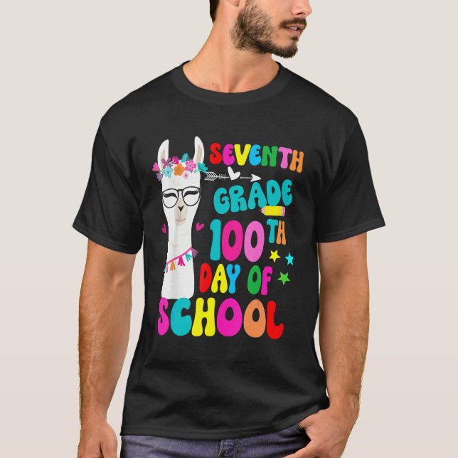 Seventh Grade 100 Days Smarter No Prob Llama Teach T-Shirt (Front)