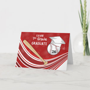 Seventh Grade Graduation Baseball Bat Red Hat Card
