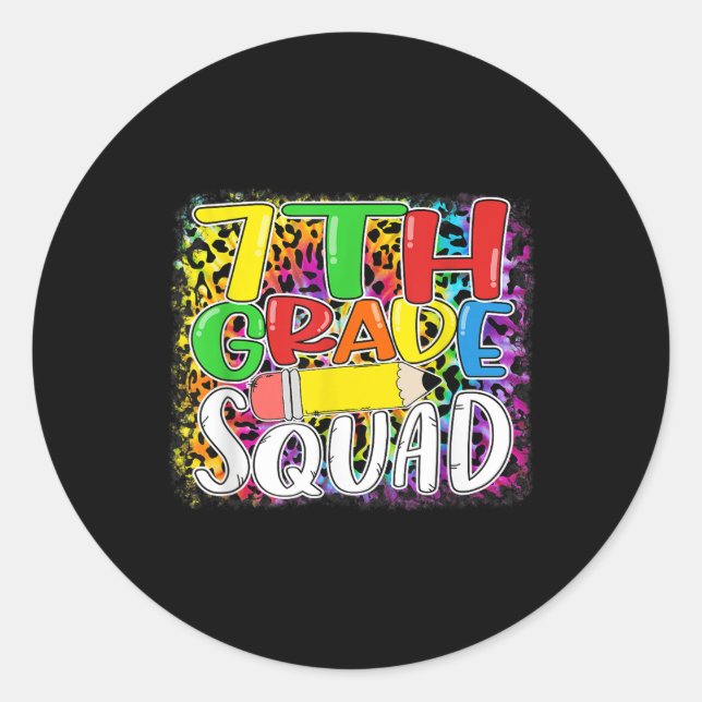 Seventh Grade Squad Leopard Back To School 7th Gra Classic Round Sticker (Front)