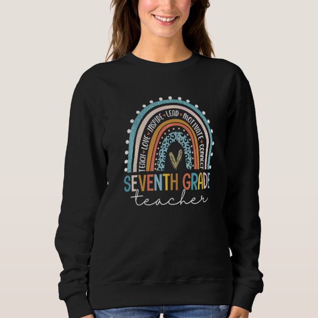 Seventh Grade Teacher Leopard Rainbow Back To Scho Sweatshirt (Front)