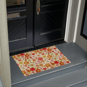 Seventies inspired warm floral print doormat